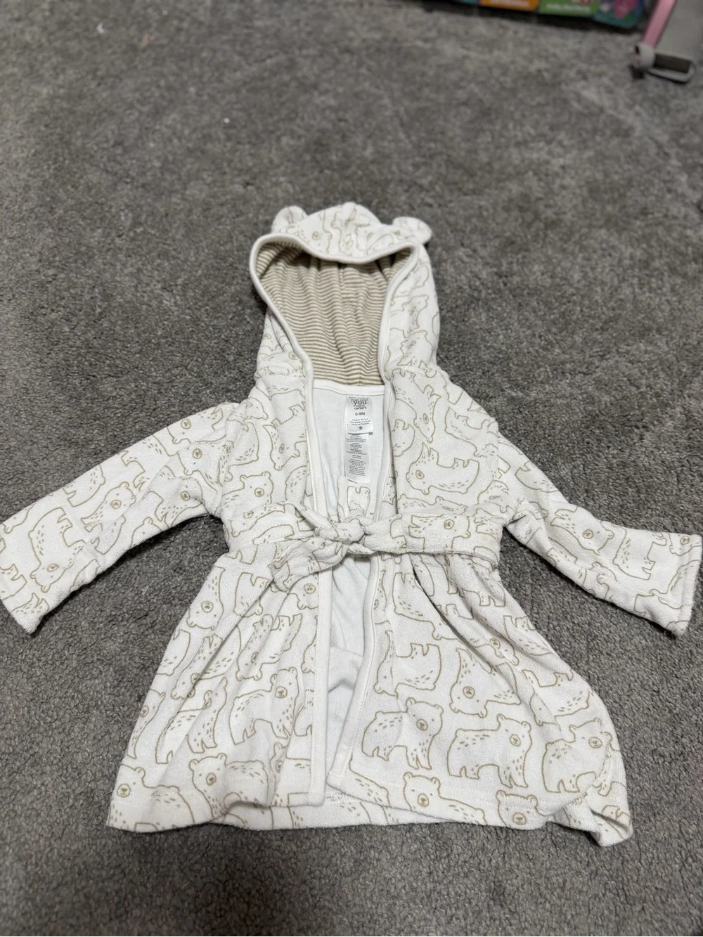 Carter's Just Be You Terrycloth Bear Print Robe Hooded Ears 0-9 Months